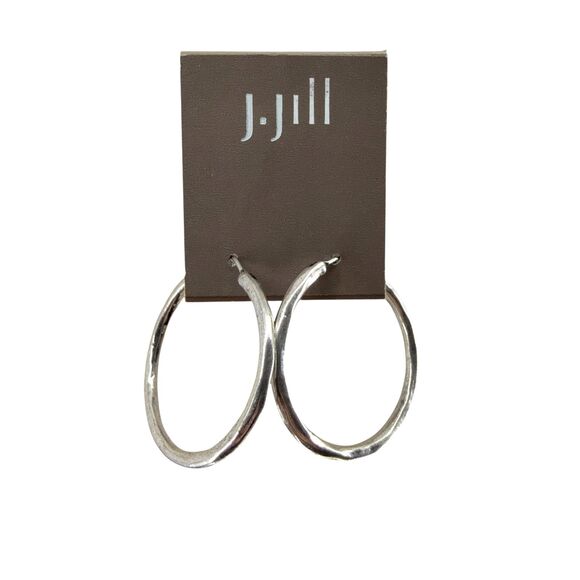 J. Jill Silver Hoop Earrings Hammered Latch Back Classic Chic Versatile NWT - Picture 3 of 7